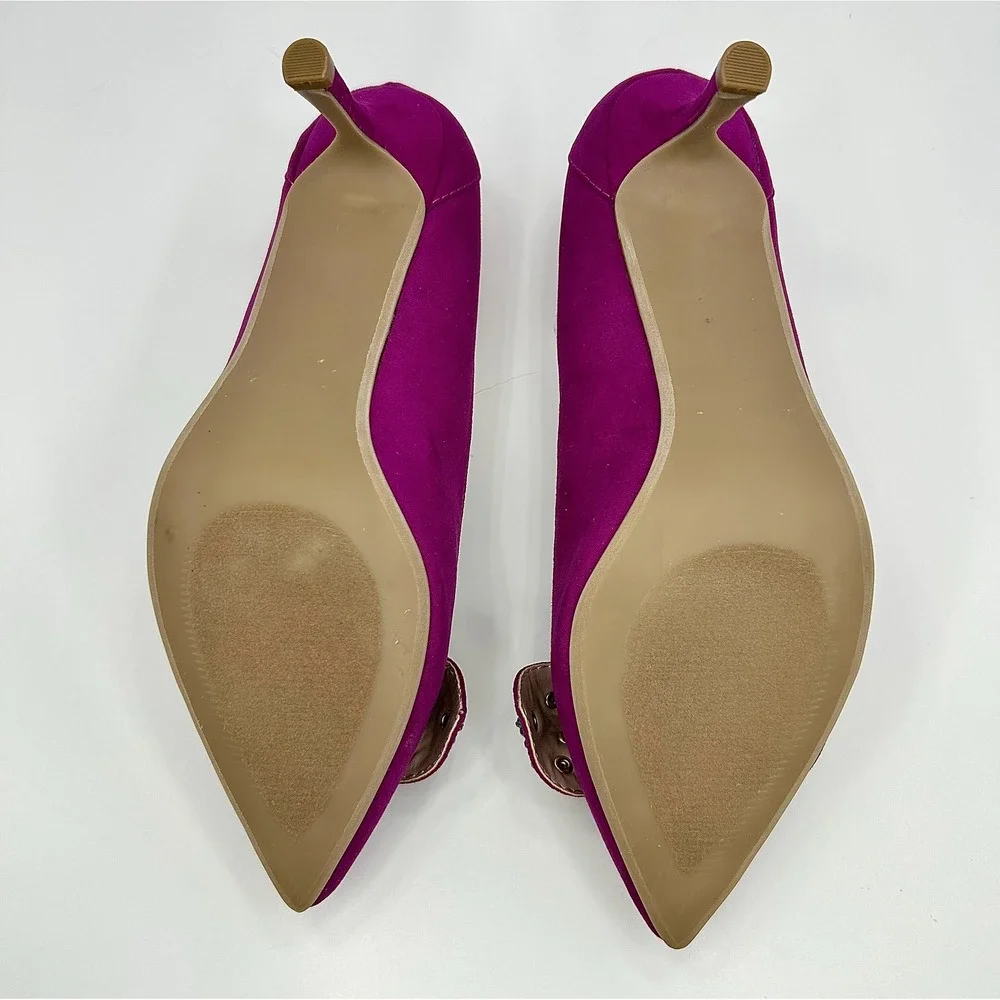 Betsey Johnson Axle Fuchsia Pink Jeweled Bow Kitten Heel Pumps 8M NWOB Wedding - Picture 9 of 10